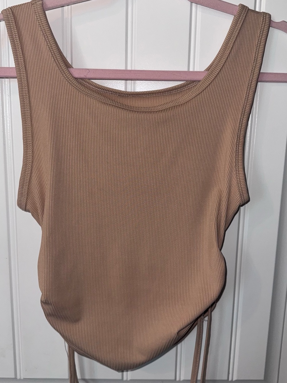 SHEIN Ribbed Scoop Drawstring Tank Top - Tan
